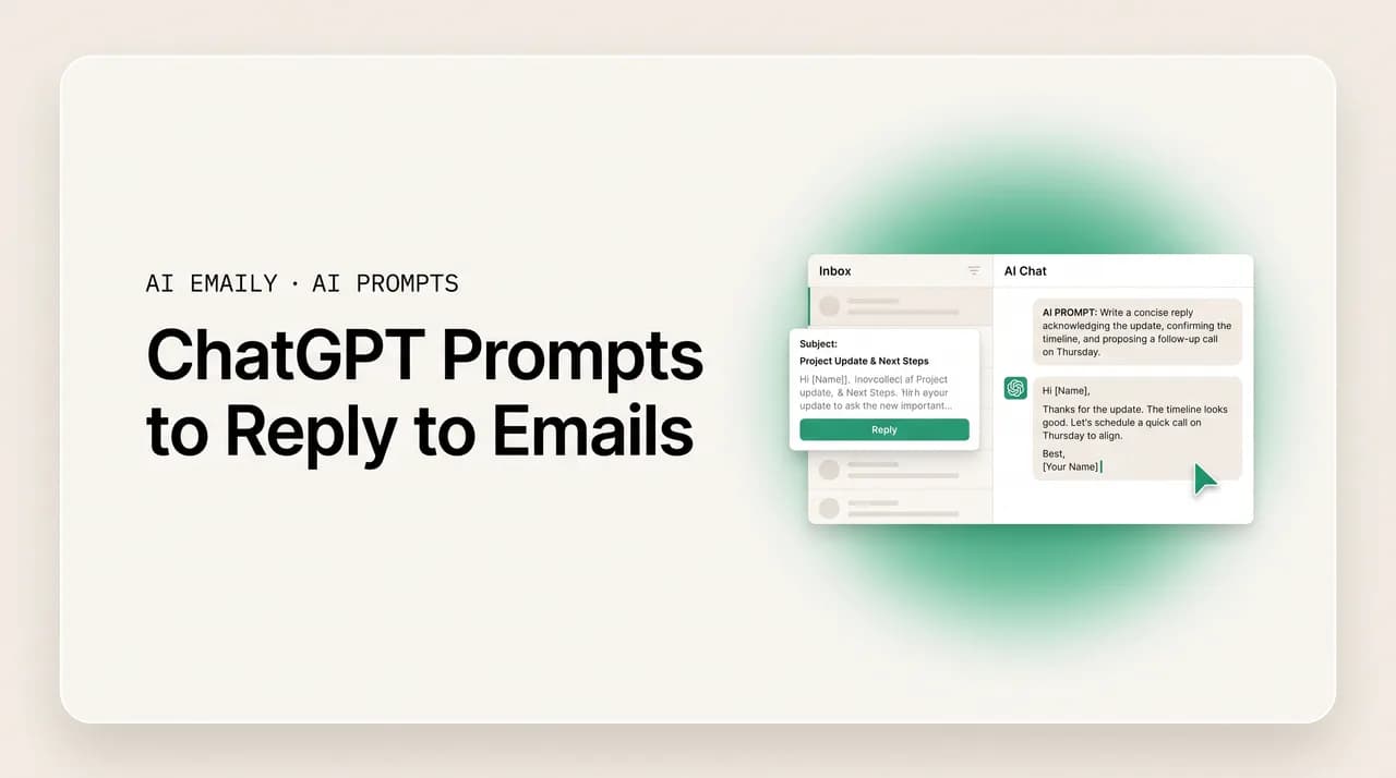 AI Emaily blog cover for ChatGPT prompts to reply to emails, showing an AI drafting an email reply