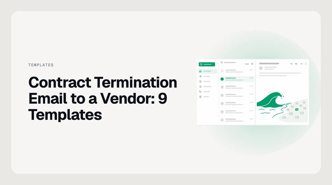 A vendor contract termination notice email being drafted with bracketed fields for effective date and clause number