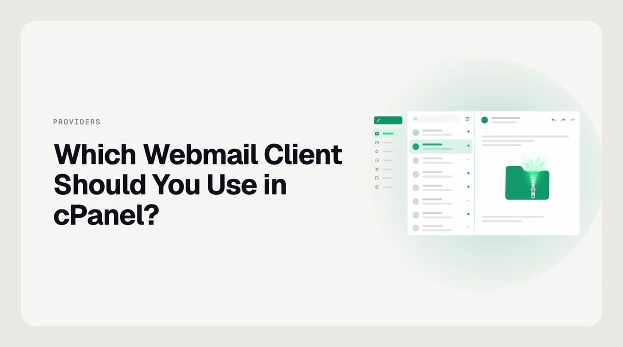 Decision chart comparing the cPanel webmail clients Roundcube, Horde, and SquirrelMail
