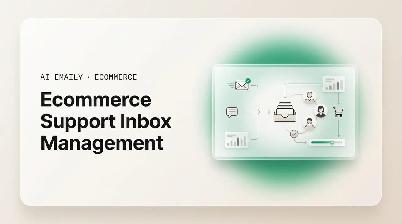 AI Emaily blog cover for ecommerce support inbox management, showing a lean team's support system
