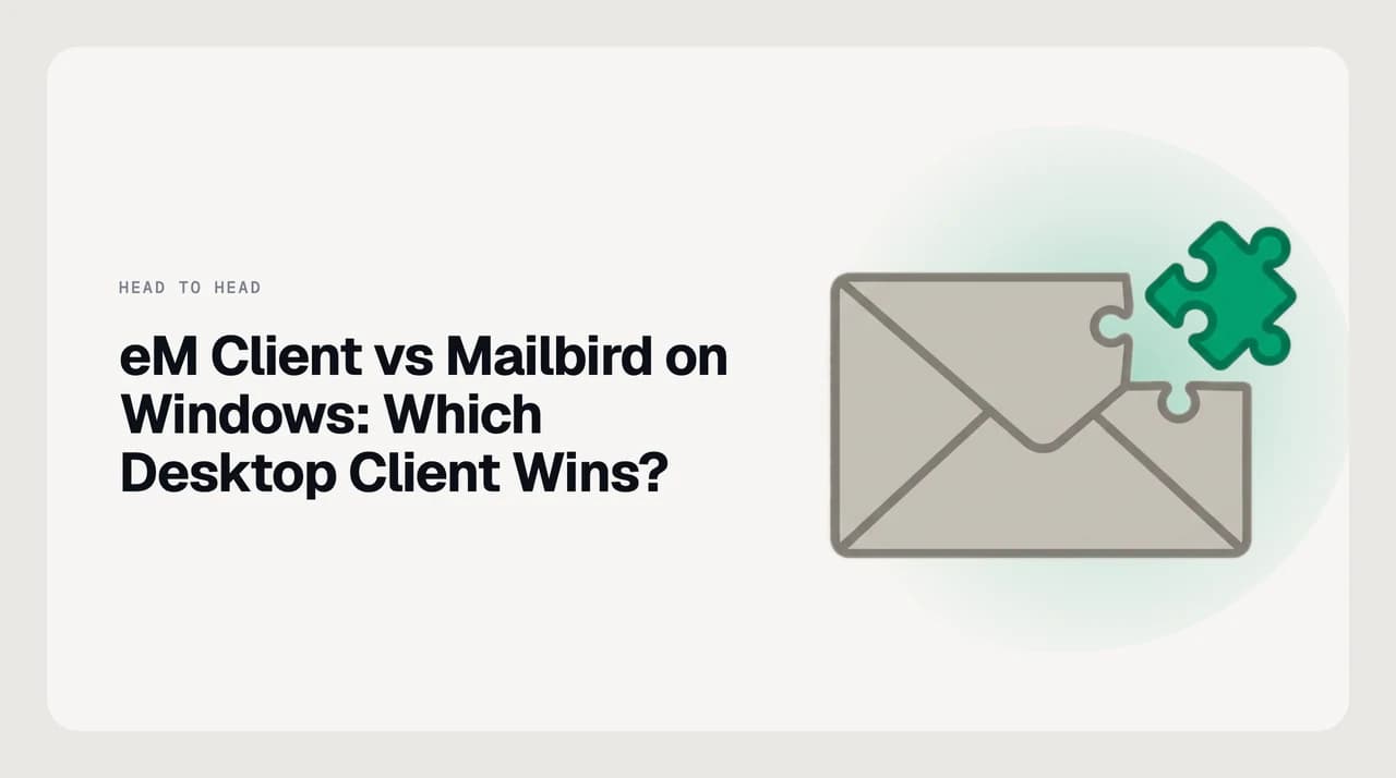 eM Client vs Mailbird on Windows comparison — two paid desktop email clients weighed on unified inbox, calendar, contacts, app integrations, licensing and the mobile platform gap