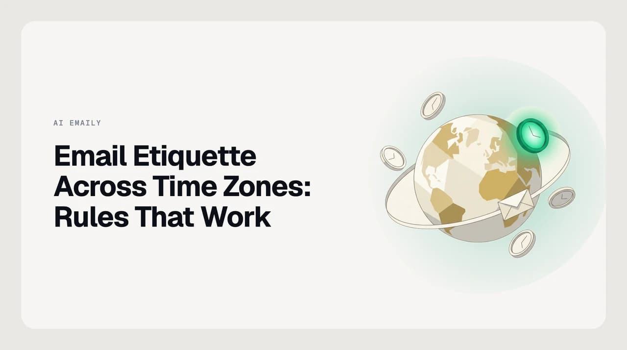 World map overlaid with email timestamps in multiple time zones, illustrating email etiquette across time zones for distributed teams