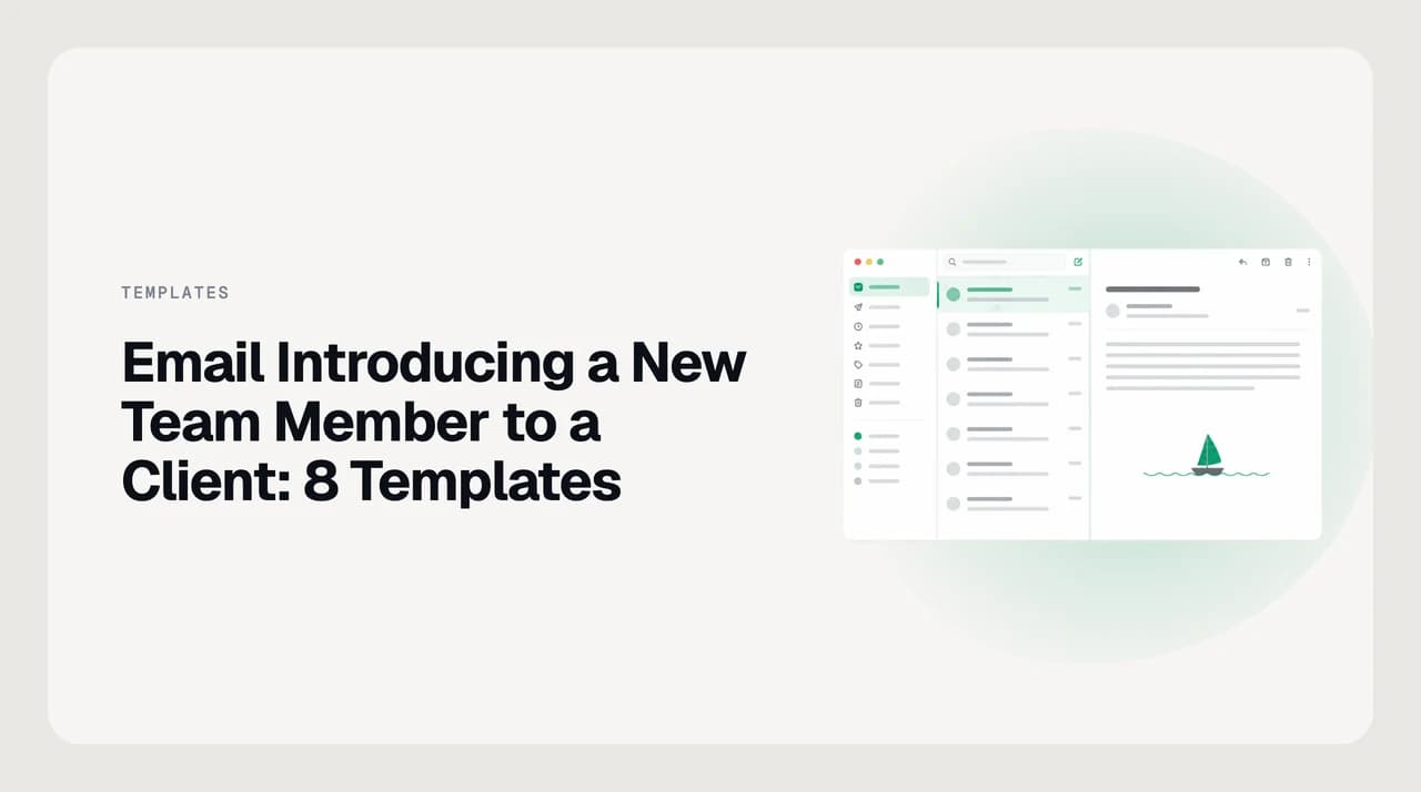 Email introducing a new team member to a client, shown as a handoff between two people on a shared account