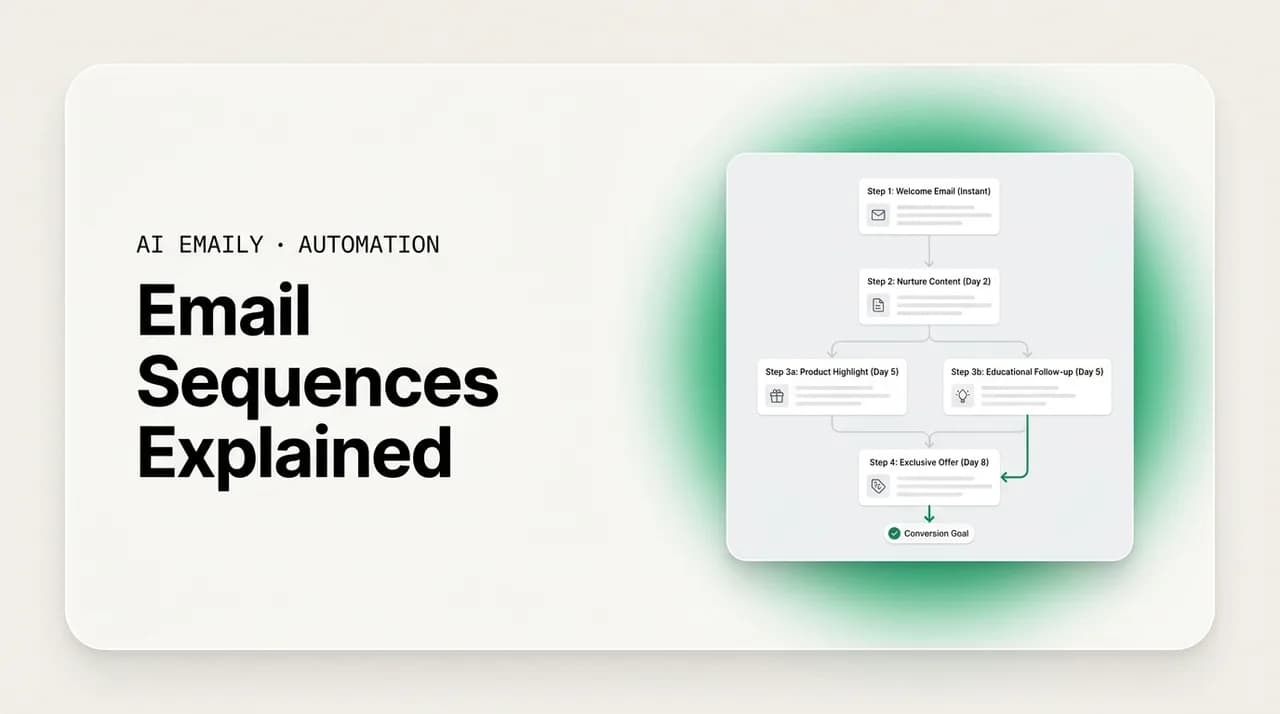 AI Emaily blog cover for email sequences, showing a multi-step email sequence built to convert