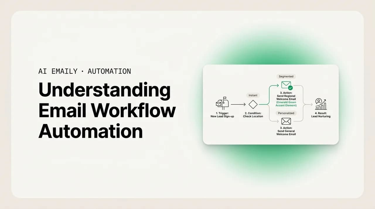 AI Emaily blog cover for email workflow automation, showing a diagram explaining how it works