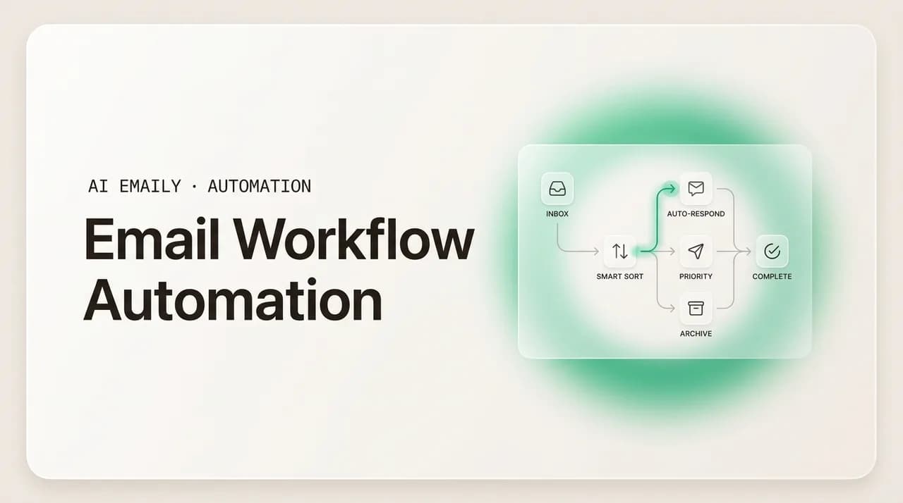 AI Emaily blog cover for email workflow automation, showing a mapped inbox workflow running automatically