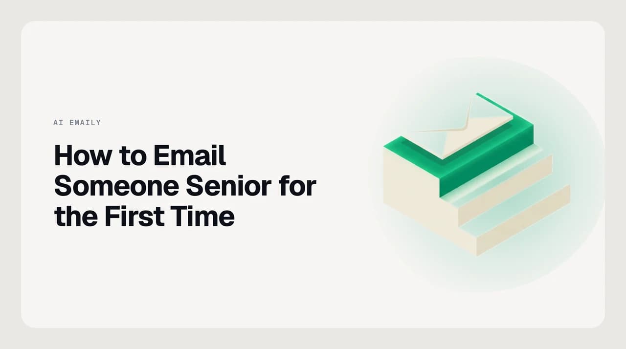 First email to a senior executive — a concise three-sentence message with a clear subject line and specific ask, viewed on a laptop screen