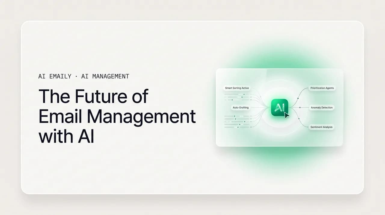 AI Emaily blog cover for the future of email management with AI, showing an autonomous AI inbox of the future