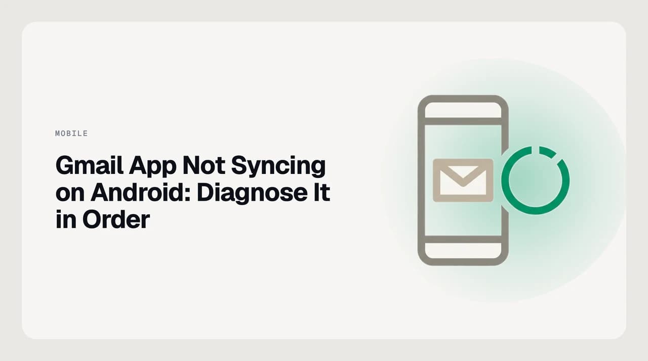 Illustrated Android phone screen showing a Gmail settings panel with a highlighted sync toggle — diagnosing why the Gmail app is not syncing on Android