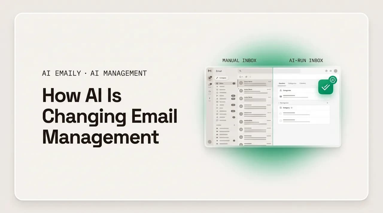 AI Emaily blog cover for how AI is changing email management, showing a manual inbox versus an AI-run inbox