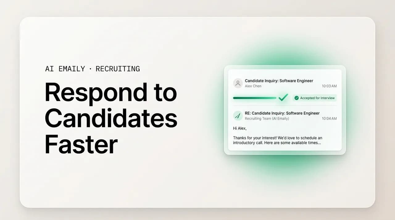AI Emaily blog cover for how recruiters respond to candidates faster, showing a candidate answered fast