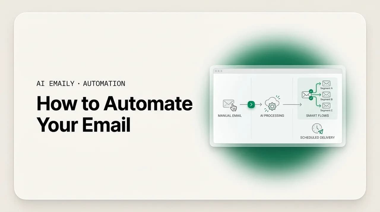 AI Emaily blog cover for how to automate email, showing a step-by-step walkthrough of email automation