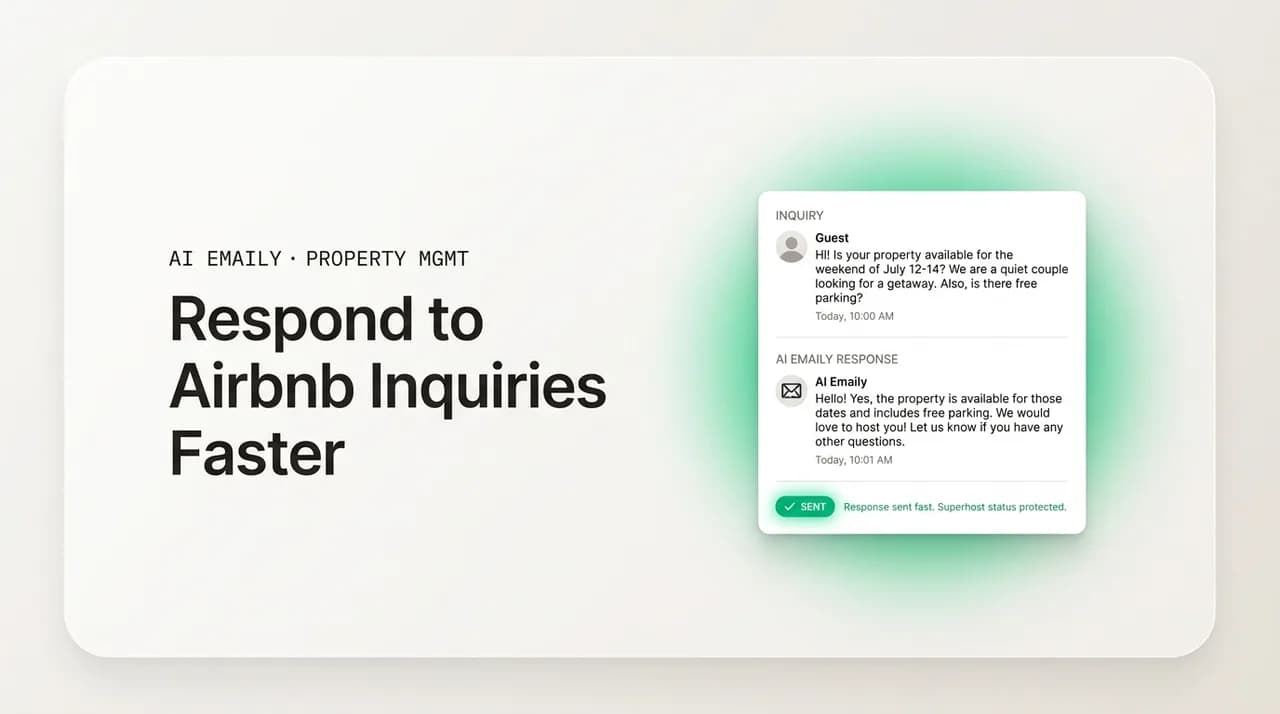 AI Emaily blog cover for responding to Airbnb guest inquiries faster, showing an inquiry answered fast
