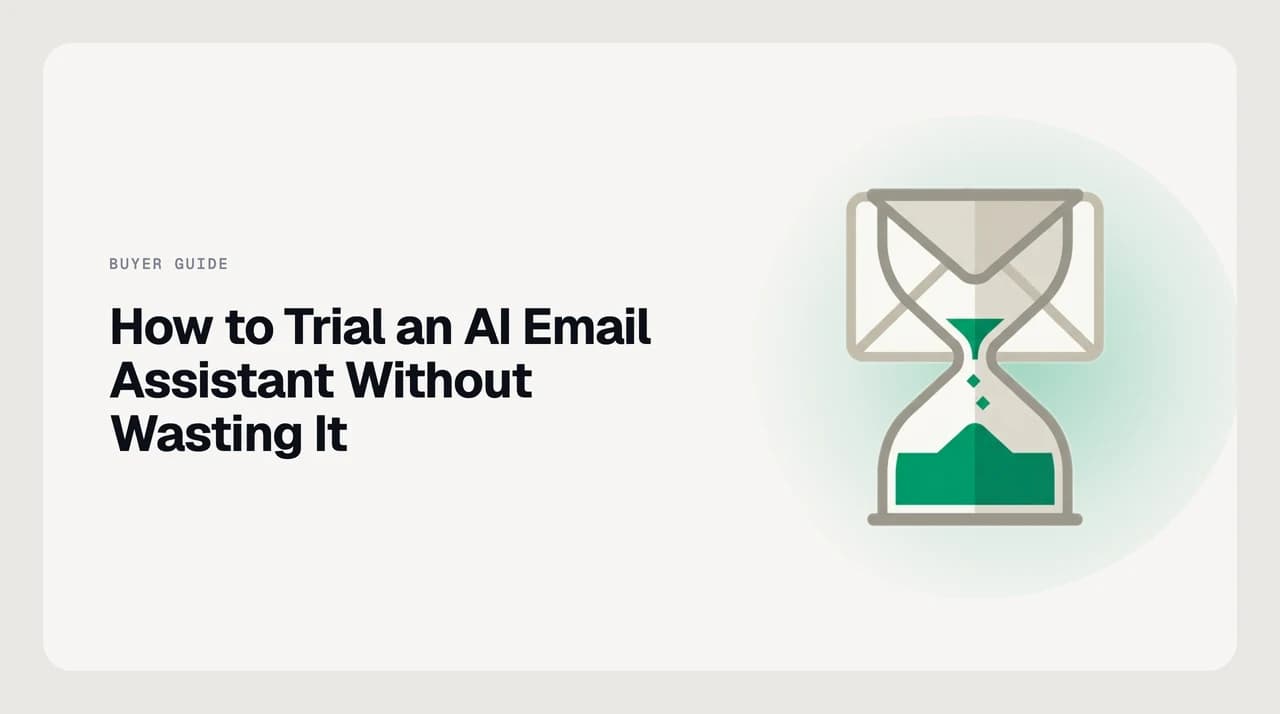 AI Emaily blog cover for how to trial an AI email assistant, showing a structured seven-day evaluation plan with day-by-day checkpoints