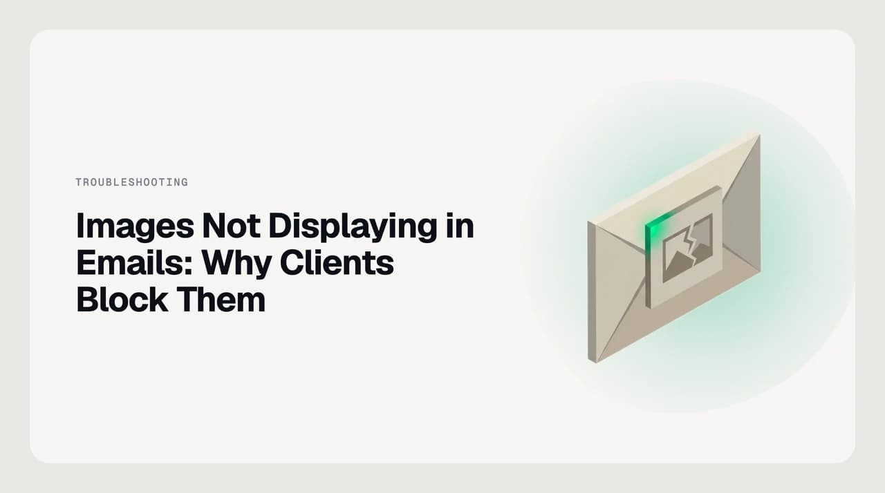 Illustration of a blocked image placeholder in an email with a 'Download images' banner, representing the common problem of images not displaying in email clients