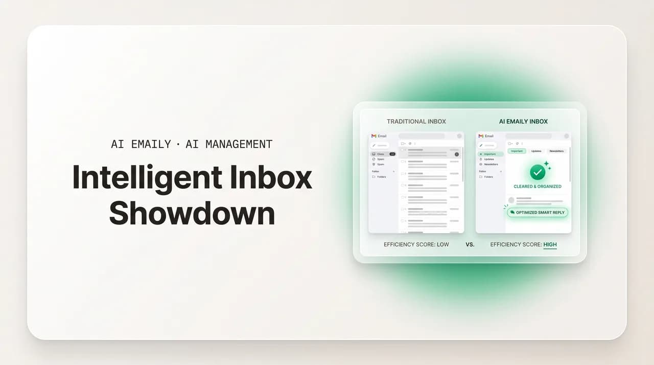 AI Emaily blog cover for intelligent inbox vs Shortwave, showing a two-column intelligent inbox comparison