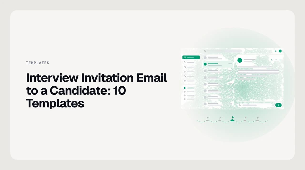 A candidate's inbox showing an interview invitation email with role, format, interviewers and duration filled in