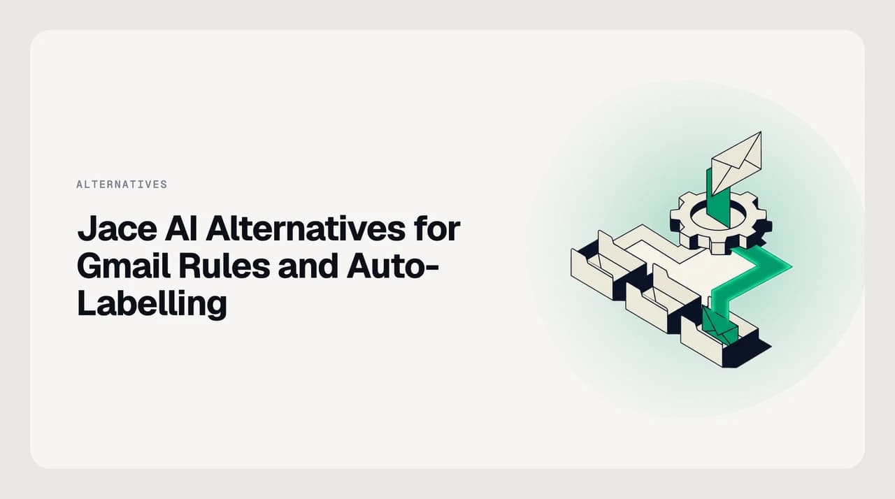Eight Jace AI alternatives for Gmail ranked by how they handle plain-English rules, AI auto-labelling of incoming mail, undo of a mislabelled thread, and the audit log an agent leaves behind after acting unattended.
