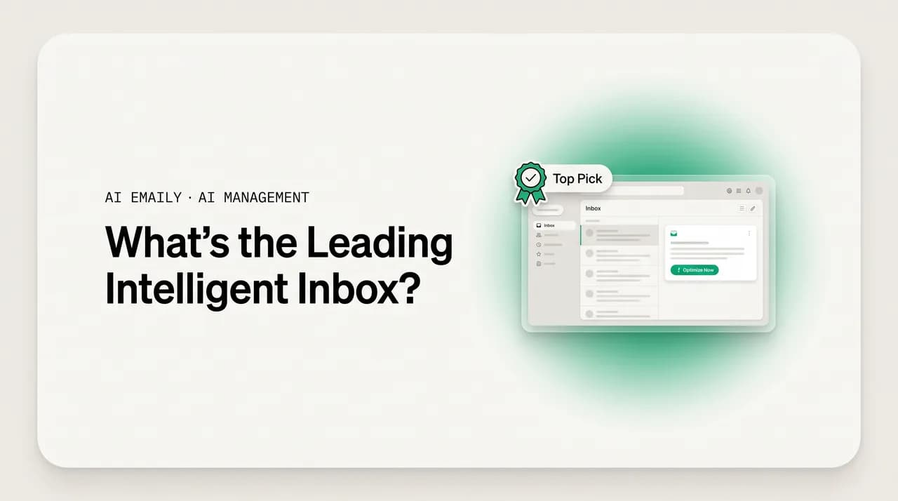 AI Emaily blog cover for the leading intelligent inbox recommendation, showing a top pick intelligent inbox card