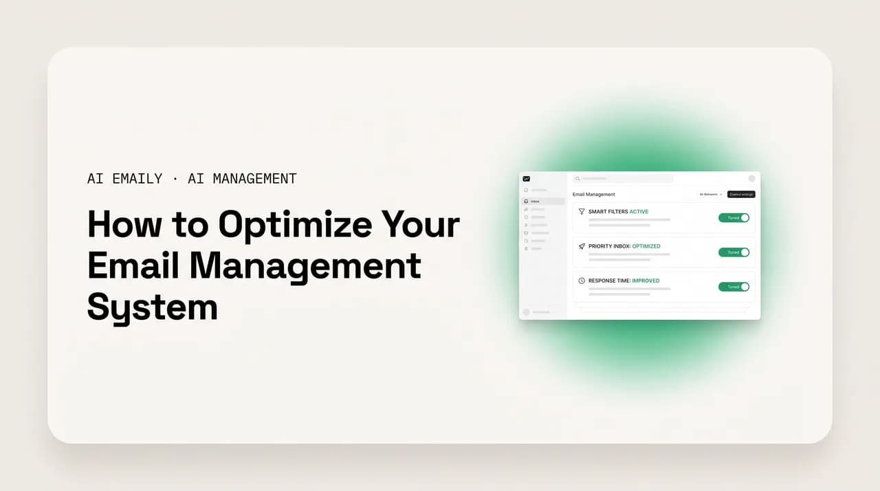 AI Emaily blog cover for optimizing your email management system, showing a tuned email management dashboard