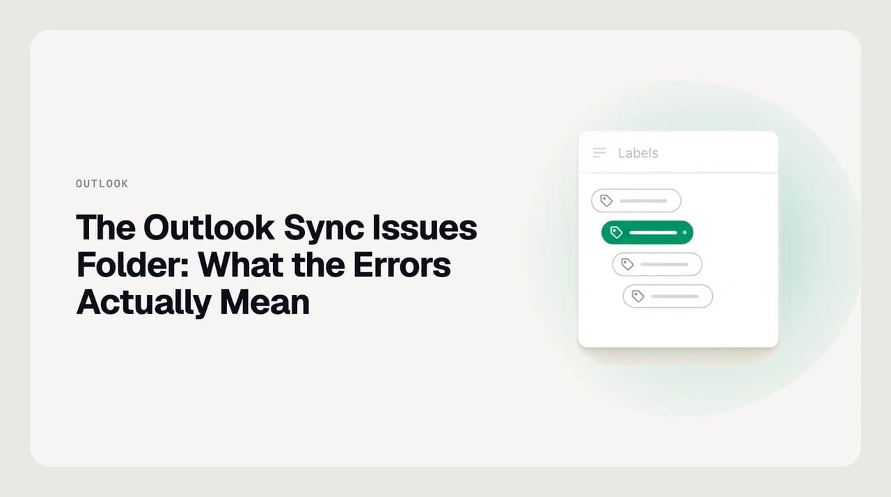 Outlook Sync Issues folder split into Conflicts, Local Failures and Server Failures subfolders showing sync error entries