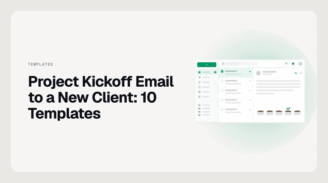 A single kickoff email branching into an agenda, a roles list, and an access request checklist