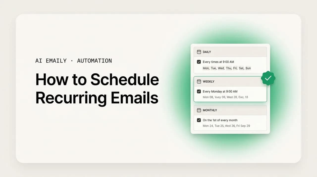 AI Emaily blog cover for schedule recurring emails, showing a scheduler for recurring daily and weekly emails