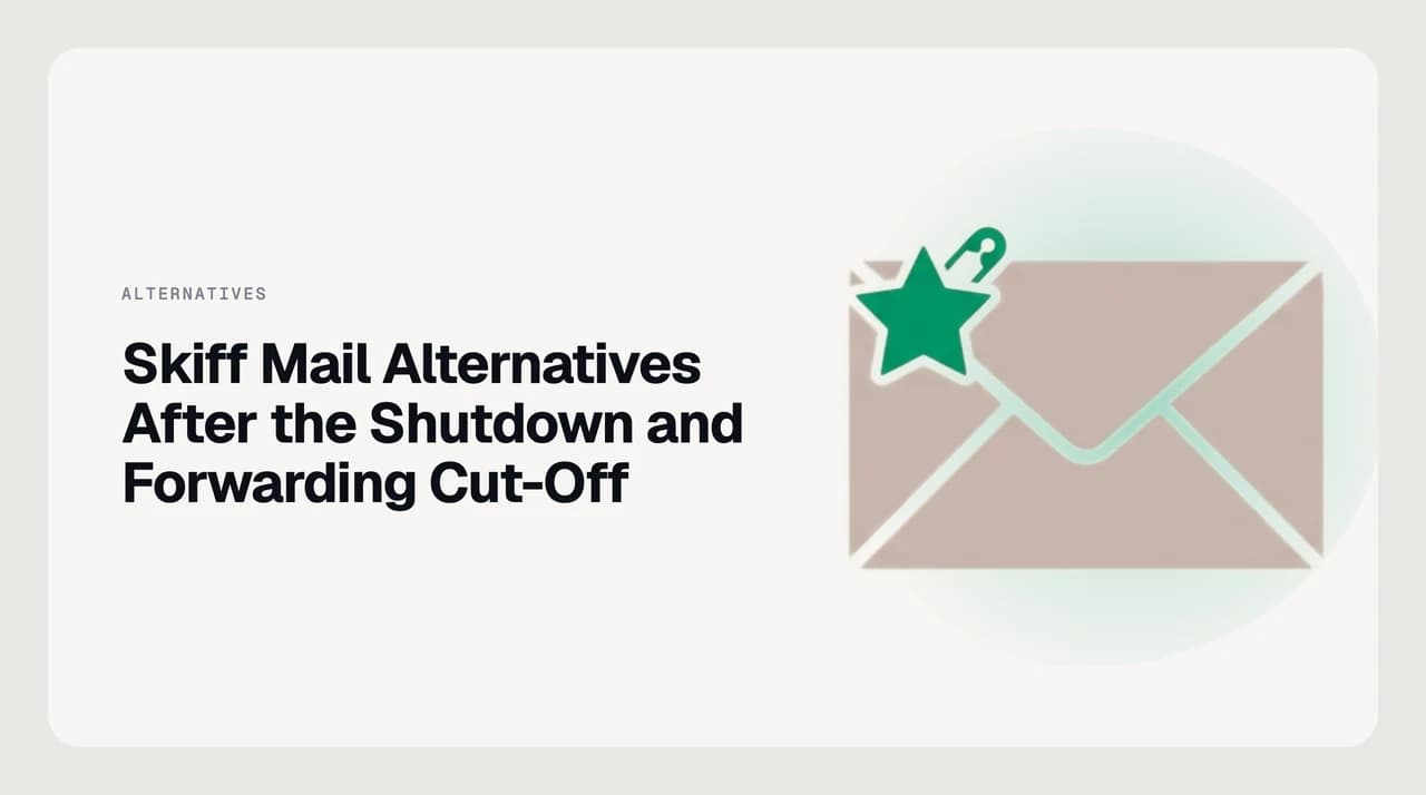 Guide to Skiff Mail alternatives after the shutdown, showing the move from a closed encrypted mailbox to a new private email provider