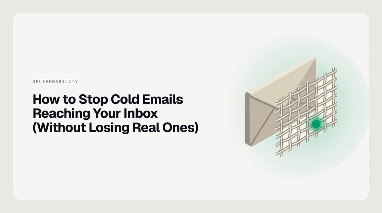 Illustration of an inbox sorting incoming mail so unsolicited cold sales pitches are routed aside while genuine introductions and inbound leads reach the inbox, showing how to stop cold emails reaching your inbox