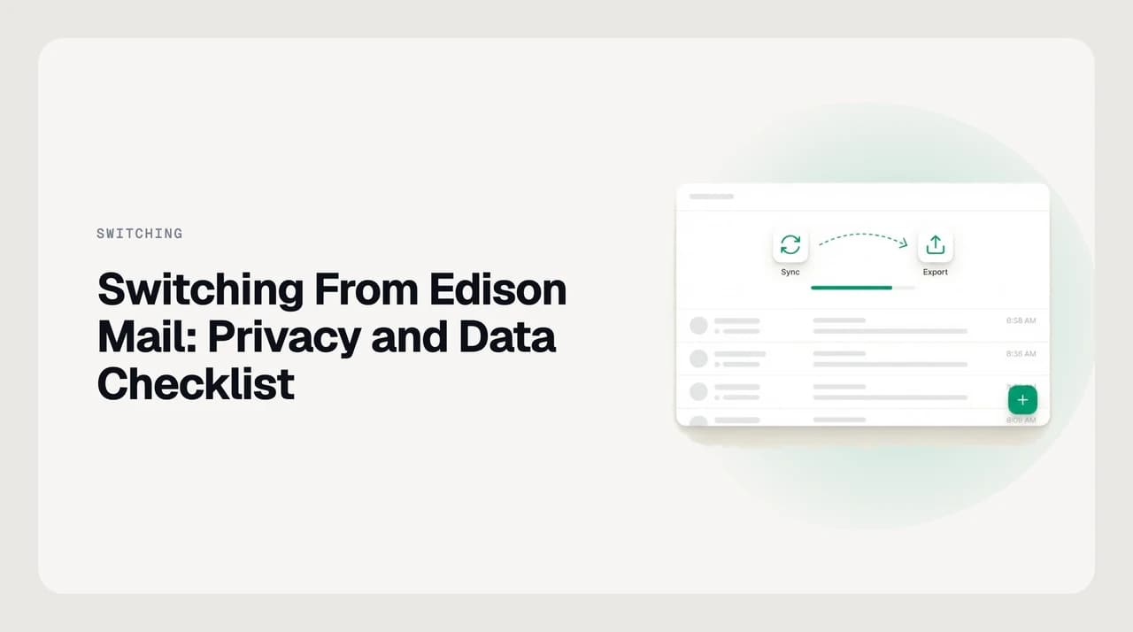 Checklist illustration for switching from Edison Mail to another email client, covering revoking account access and deleting stored data