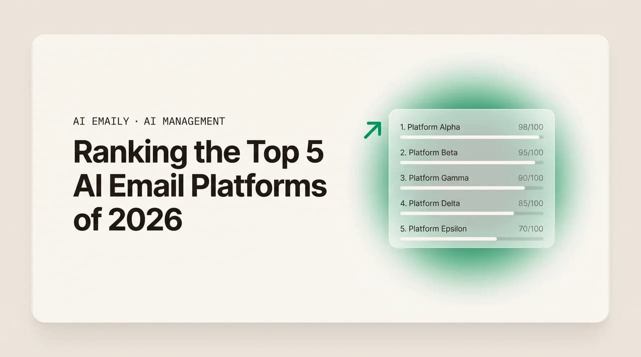 AI Emaily blog cover for top AI email platforms 2026, showing a ranked leaderboard of AI email platforms