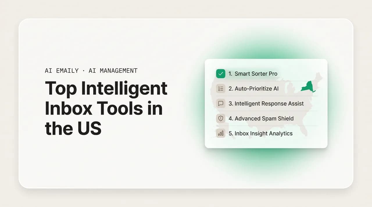 AI Emaily blog cover for top intelligent inbox tools in the US, showing a ranked list of intelligent inbox tools