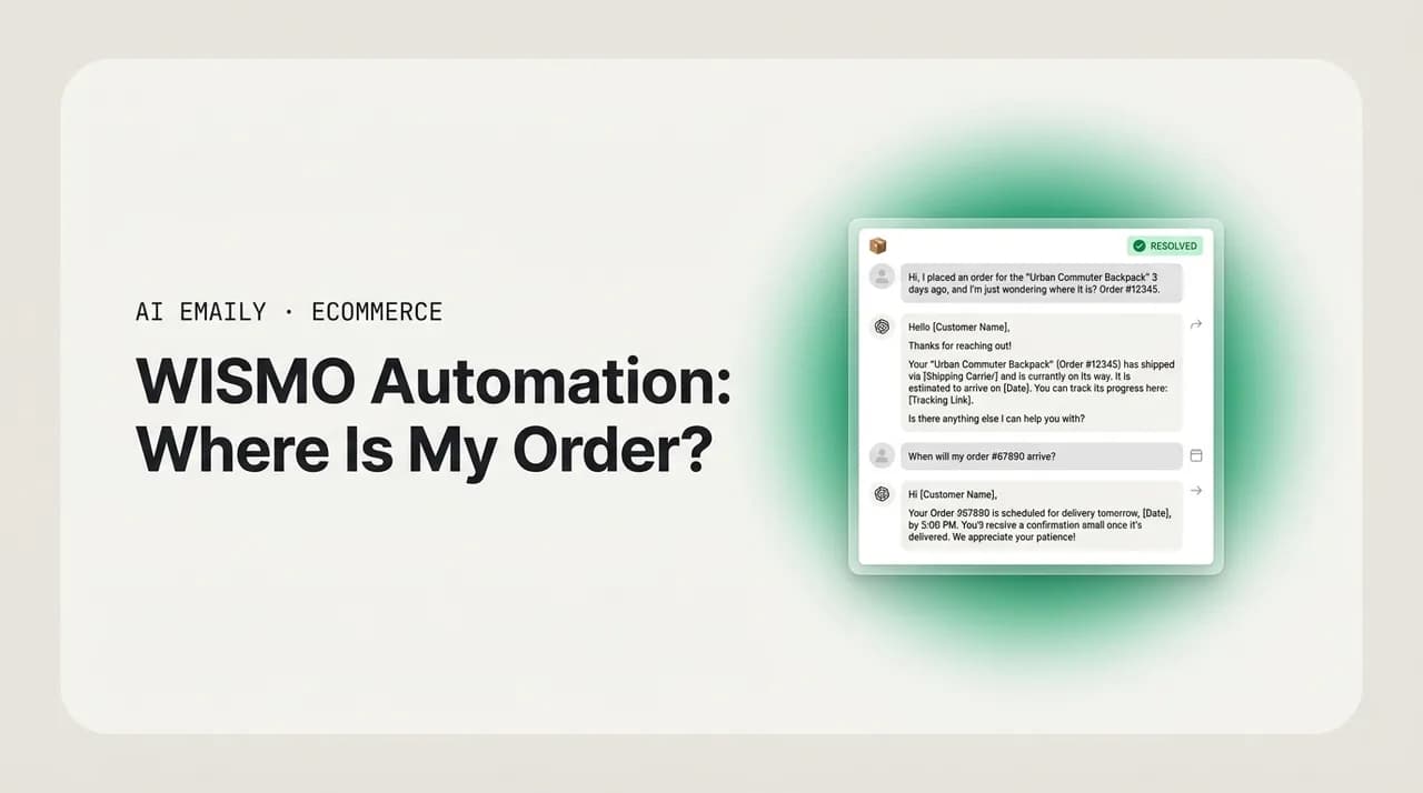 AI Emaily blog cover for WISMO automation, showing automated answers to where-is-my-order tickets